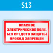 Знак (плакат) «Опасное электрическое поле. Без средств защиты проход запрещен», S13 (пластик, 100х50 мм)